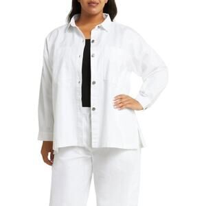 Eileen Fisher Boxy Stretch Organic Cotton & Hemp Shirt Jacket SIZE 1X White
